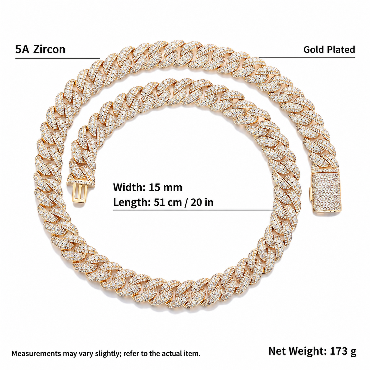 15mm by 20in Bubble Cuban chain English measurements