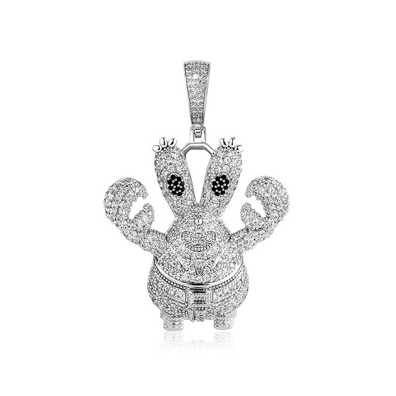 Silver iced cartoon crab character pendant on white