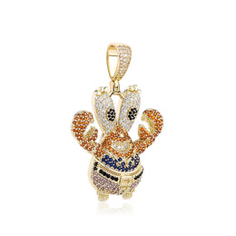 Gold iced cartoon crab character pendant with multicolor stones