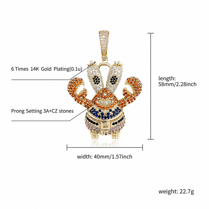 Iced cartoon crab character pendant English size guide