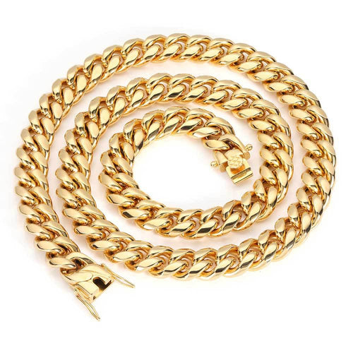 14K Gold Plated Polished Stainless Steel Cuban jewelry detail view 2