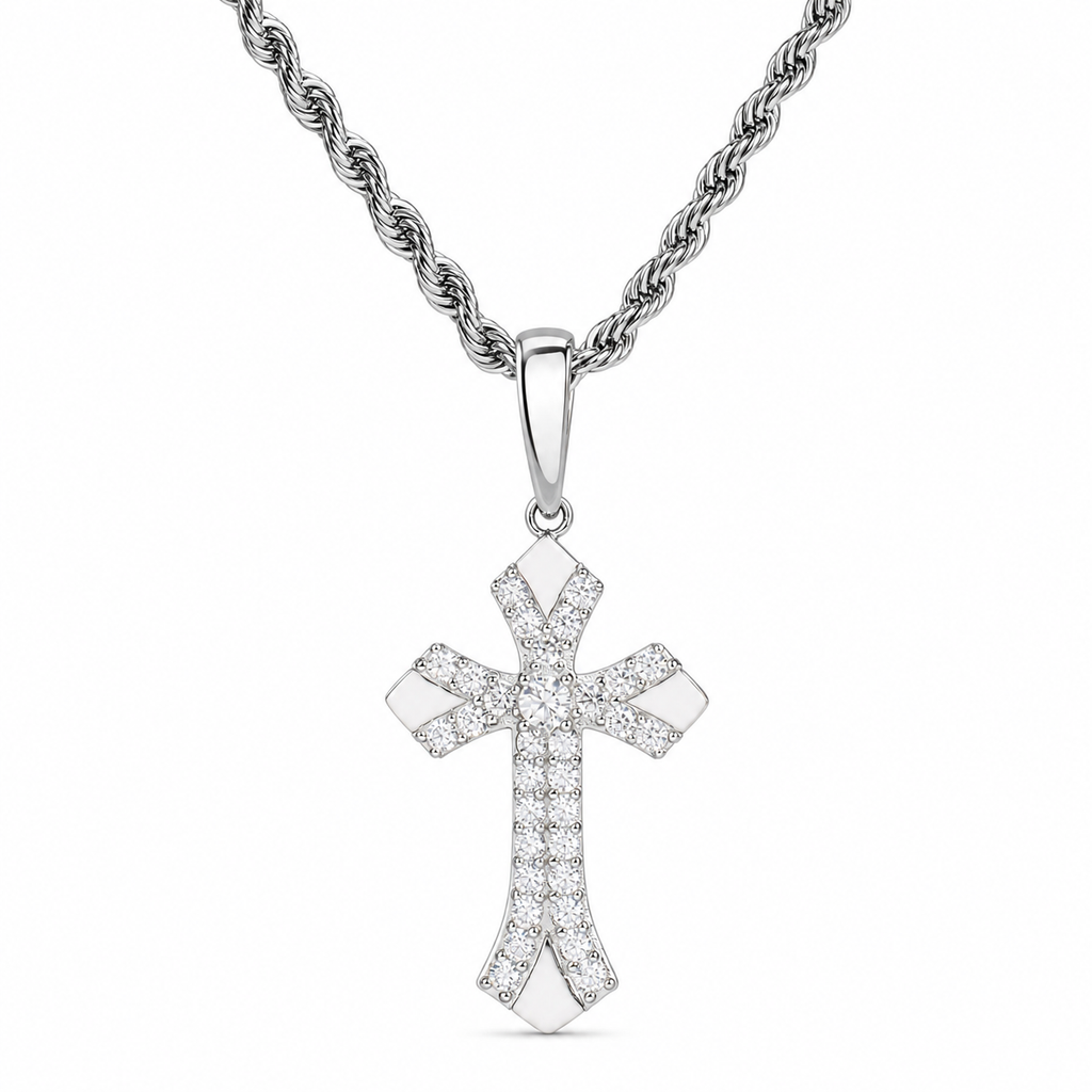 925 silver moissanite iced out cross pendant in silver