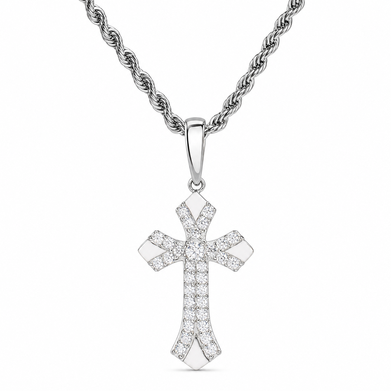 925 silver moissanite iced out cross pendant in silver