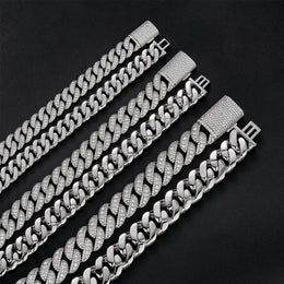 Silver iced Bubble Cuban link width comparison on black