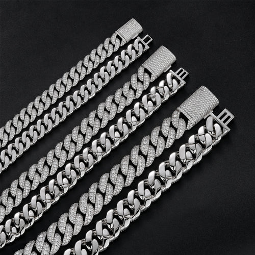 Silver iced Bubble Cuban link width comparison on black
