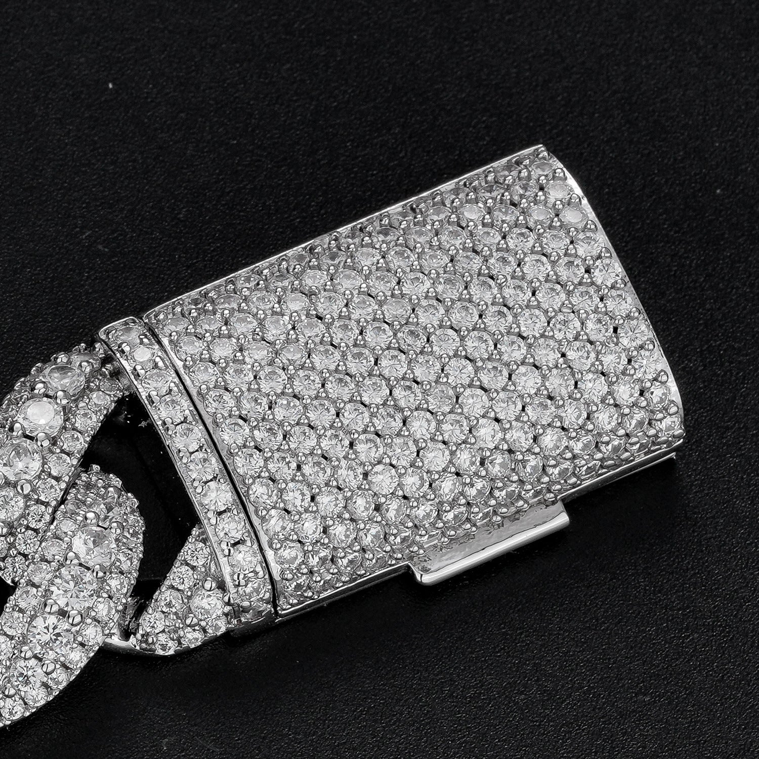 Silver pavé box clasp close-up