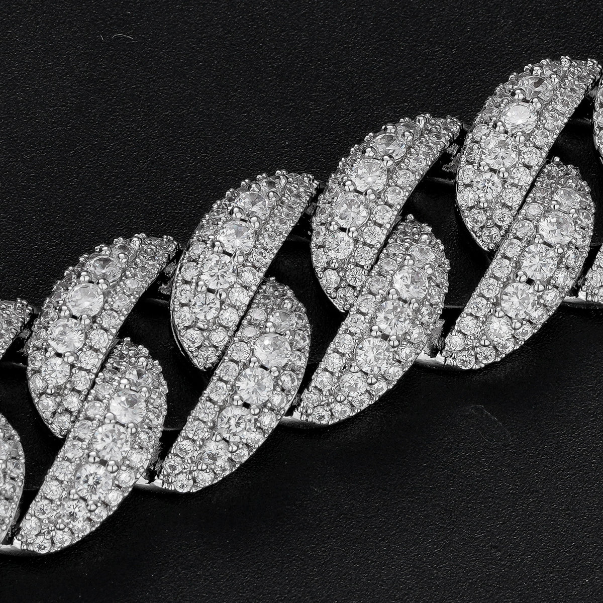 Silver rounded pavé Bubble Cuban link close-up