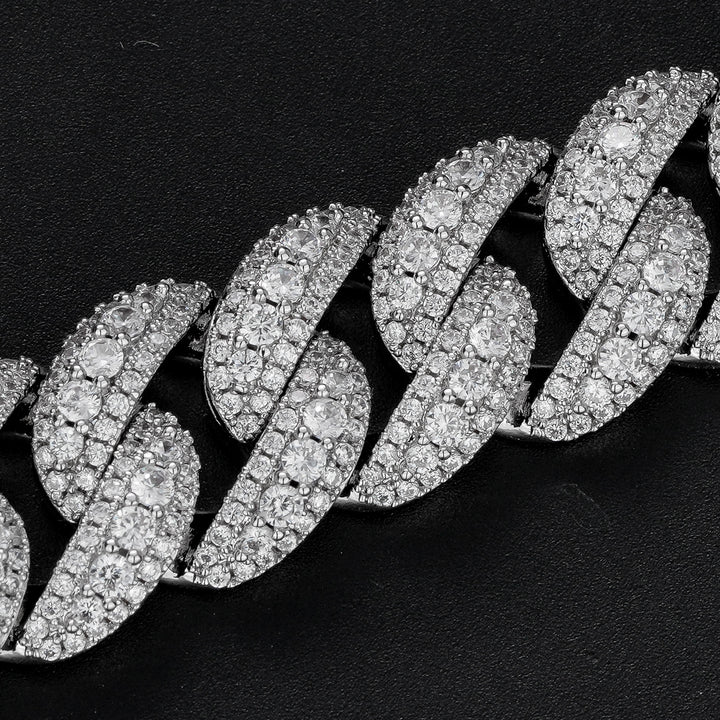 Silver rounded pavé Bubble Cuban link close-up
