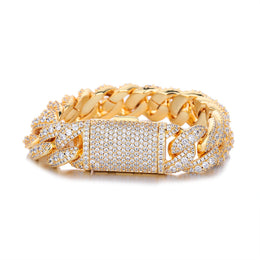 Gold 18mm iced Bubble Cuban link bracelet on white