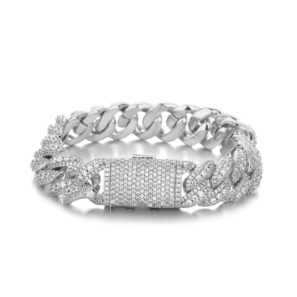 Silver 15mm iced Bubble Cuban link bracelet on white