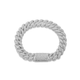 Silver 12mm iced Bubble Cuban link bracelet on white