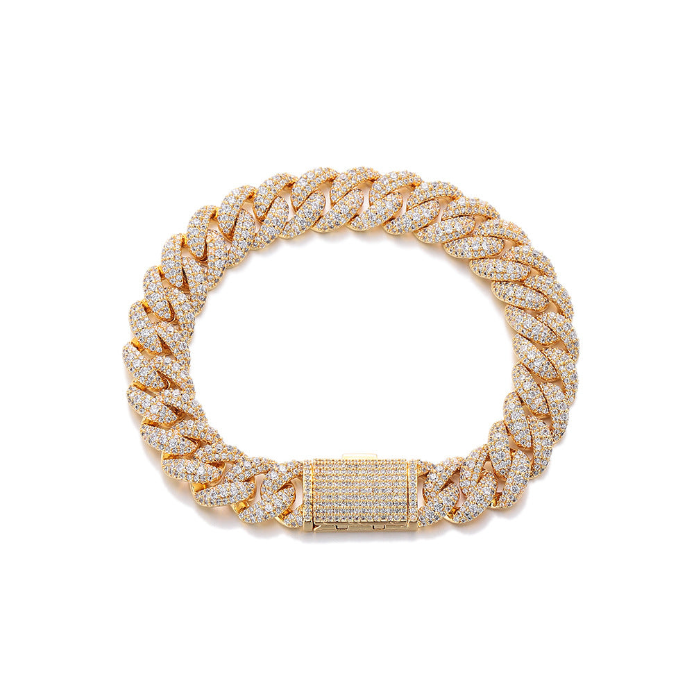 Gold 12mm iced Bubble Cuban link bracelet on white