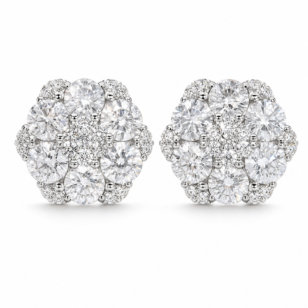 Moissanite Flower Stud Earrings S925 Sterling Silver - Screw Back