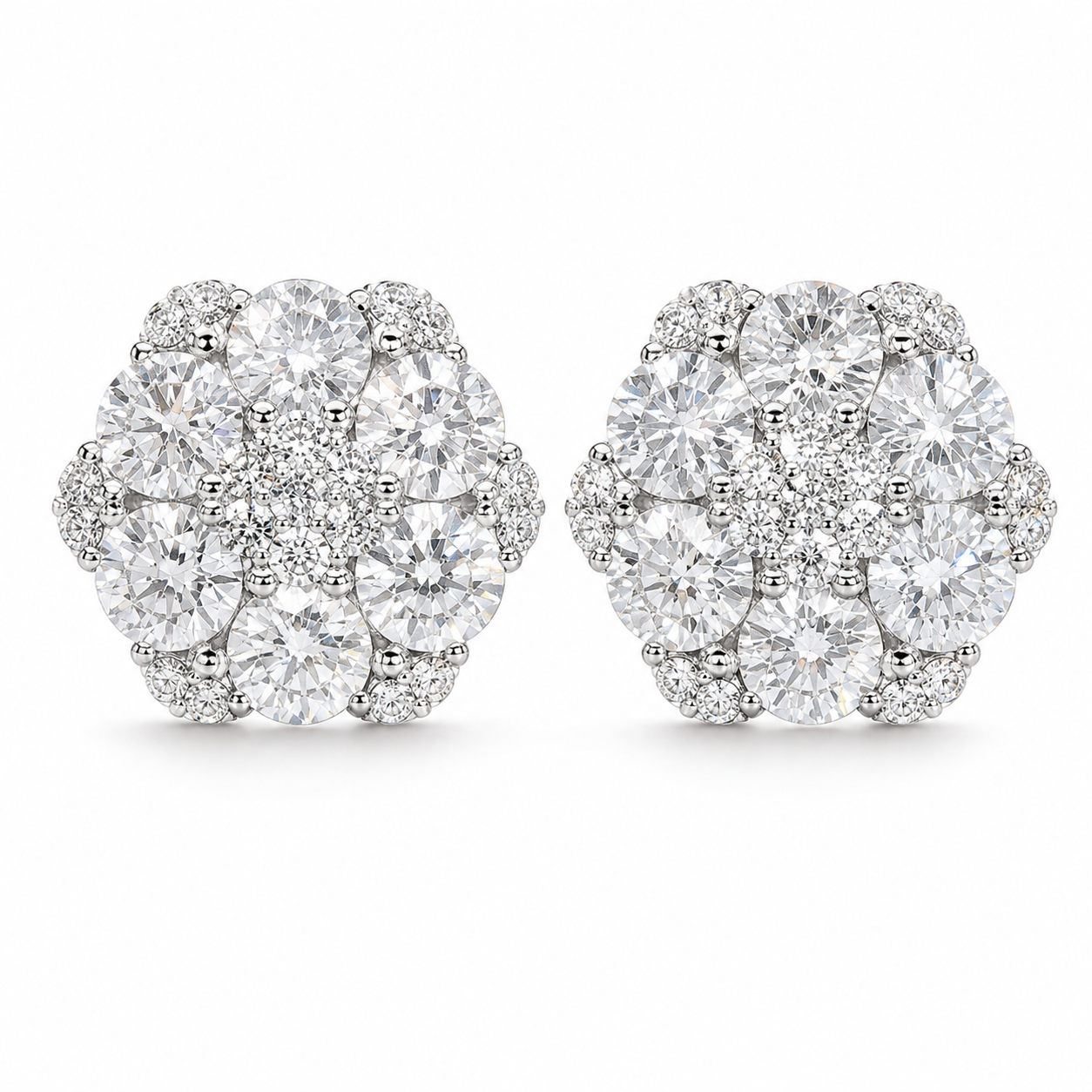 Moissanite Flower Stud Earrings S925 Sterling Silver - Screw Back — product image 1