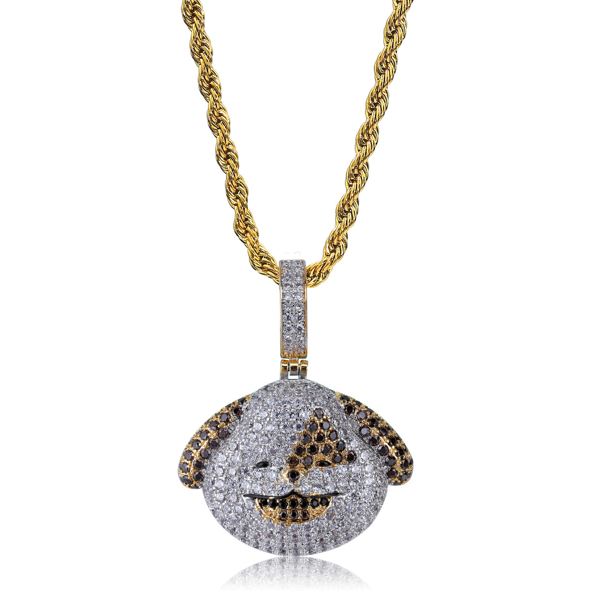 Two tone iced cartoon dog face pendant