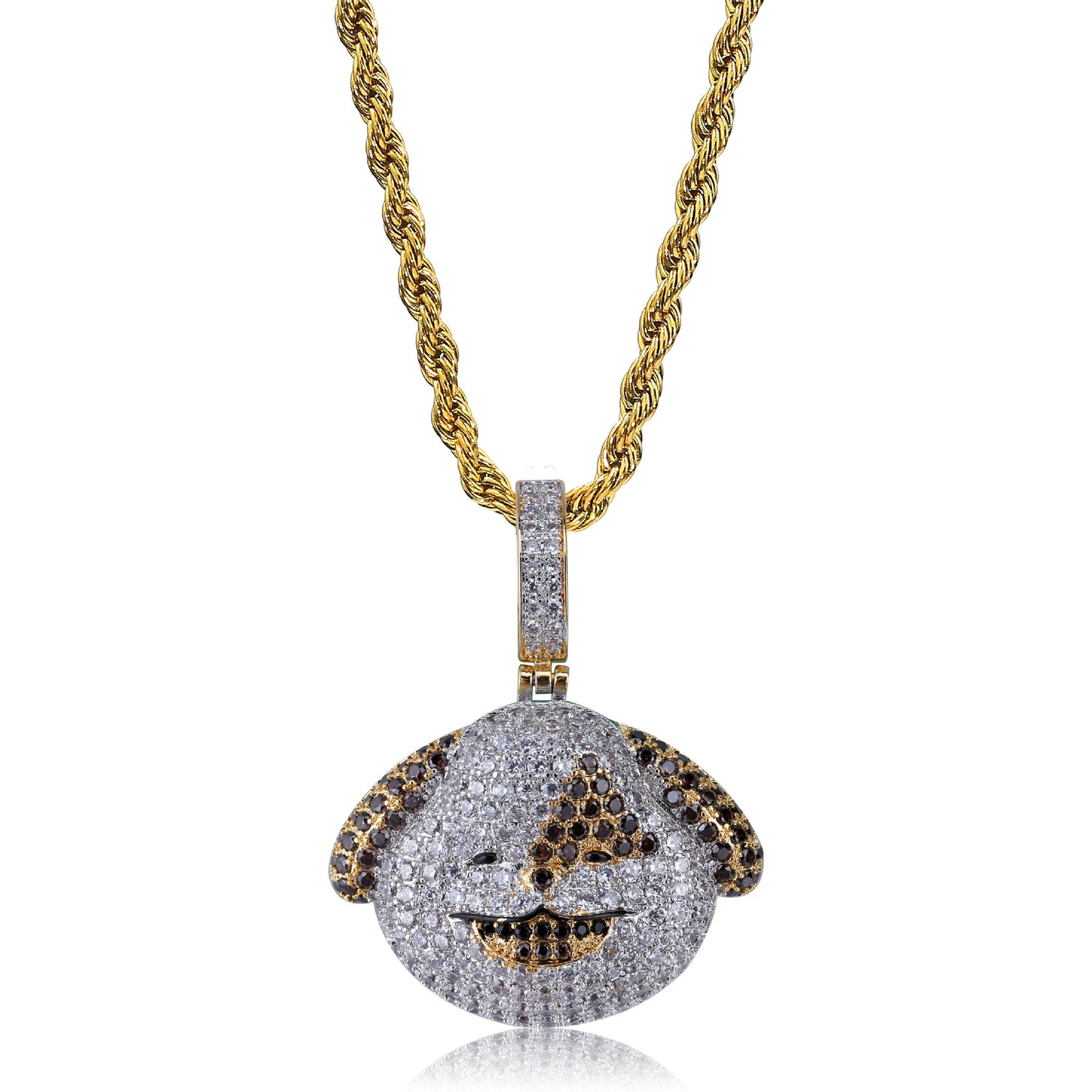 Two tone iced cartoon dog face pendant