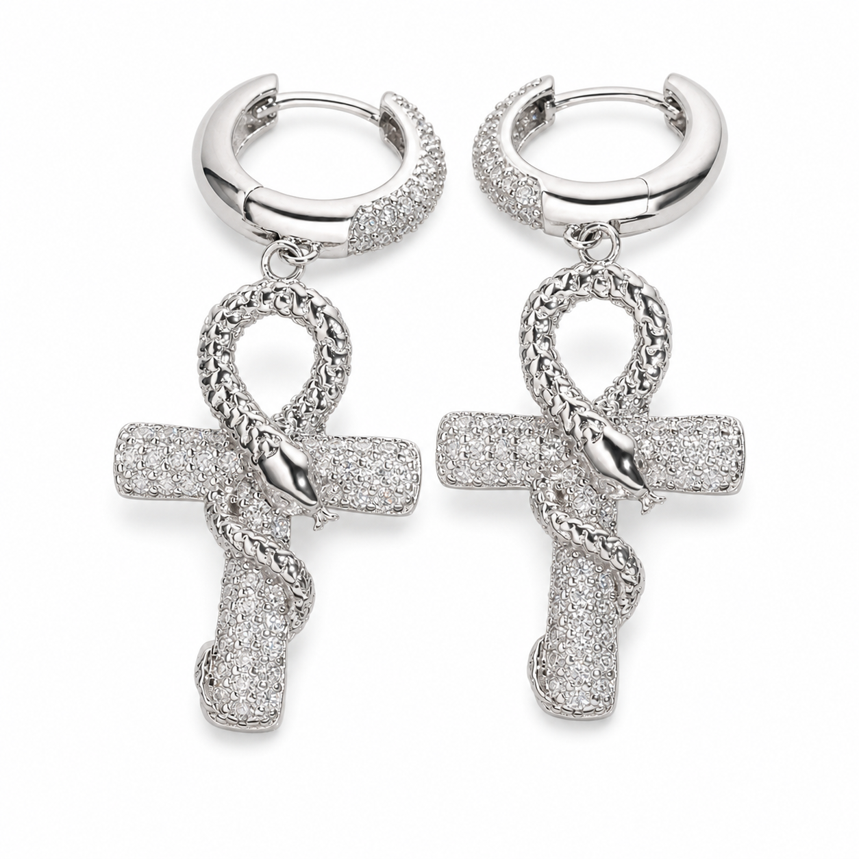 Iced Ankh Cross Moissanite Drop Earrings - 925 Sterling Silver — product image 1