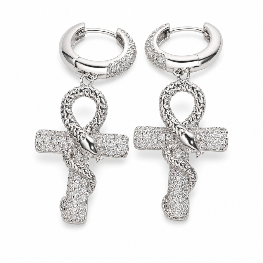 Iced Ankh Cross Moissanite Drop Earrings - 925 Sterling Silver — product image 1