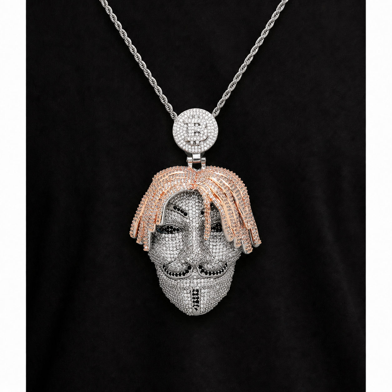 Iced Mask Pendant with Bitcoin Bail – Multicolor CZ