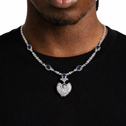 13mm Iced Angel Wing Cupid Sapphire Necklace – 20in product image 1
