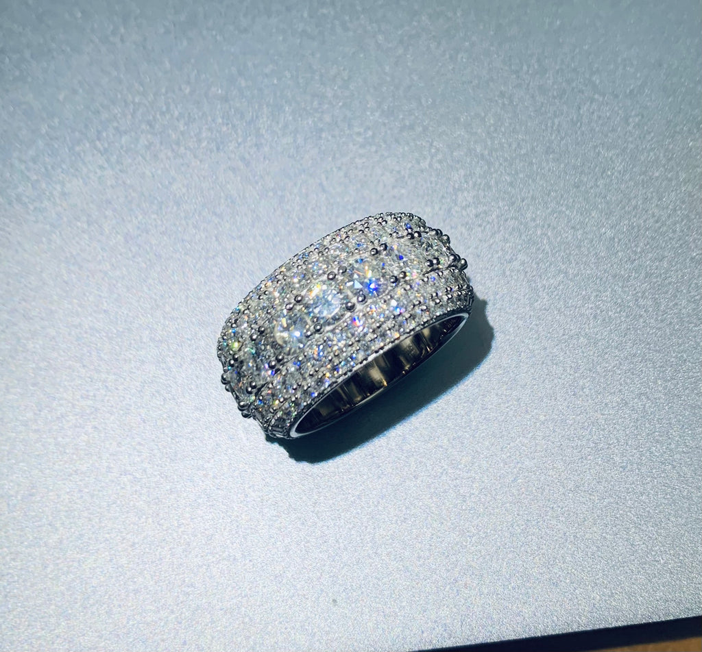 13mm Moissanite Iced Out Ring – 925 Sterling Silver VVS1 D Color Band Ring- Miles Jewellery