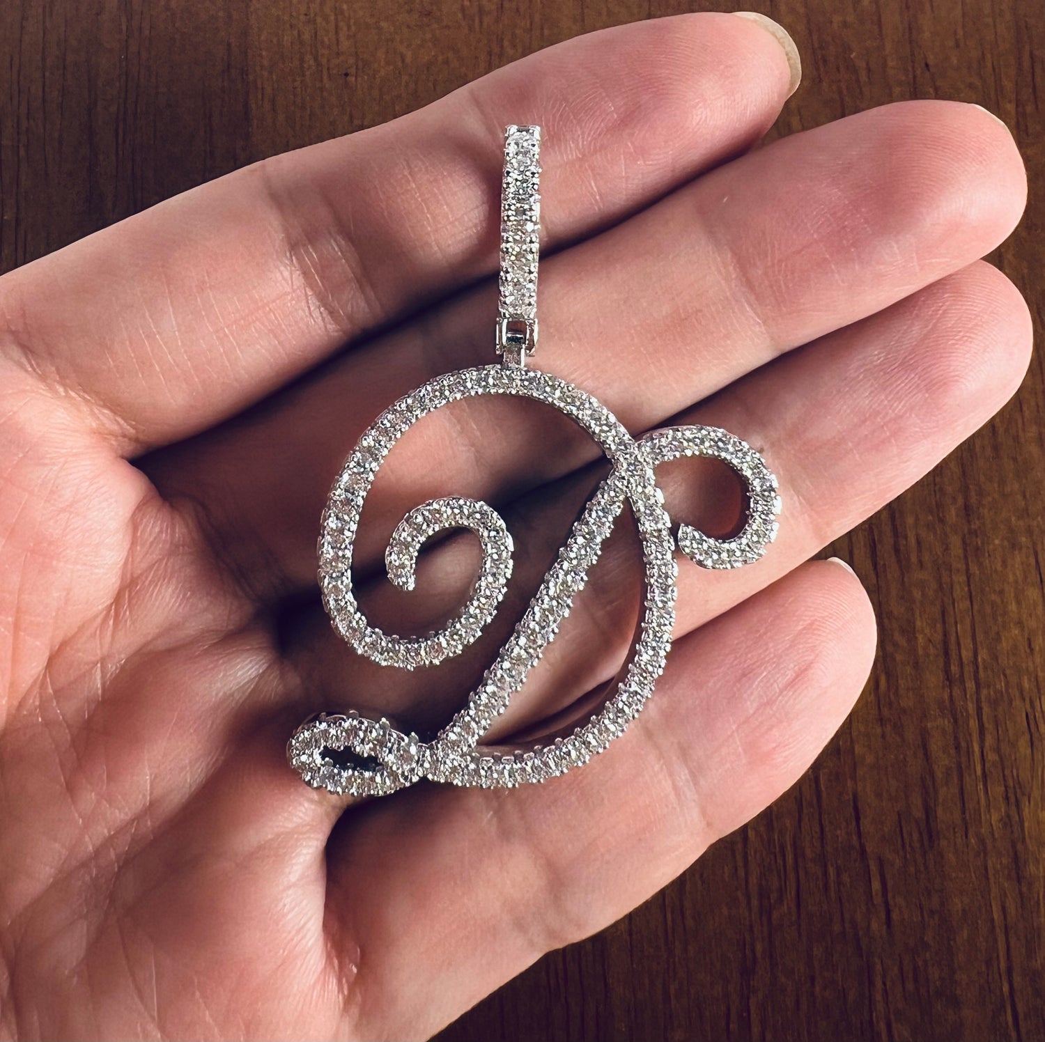 Iced Out Script Letter Pendant – Copper CZ- Miles Jewellery