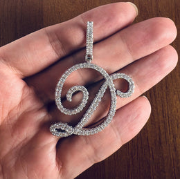 Iced Out Script Letter Pendant – Copper CZ- Miles Jewellery