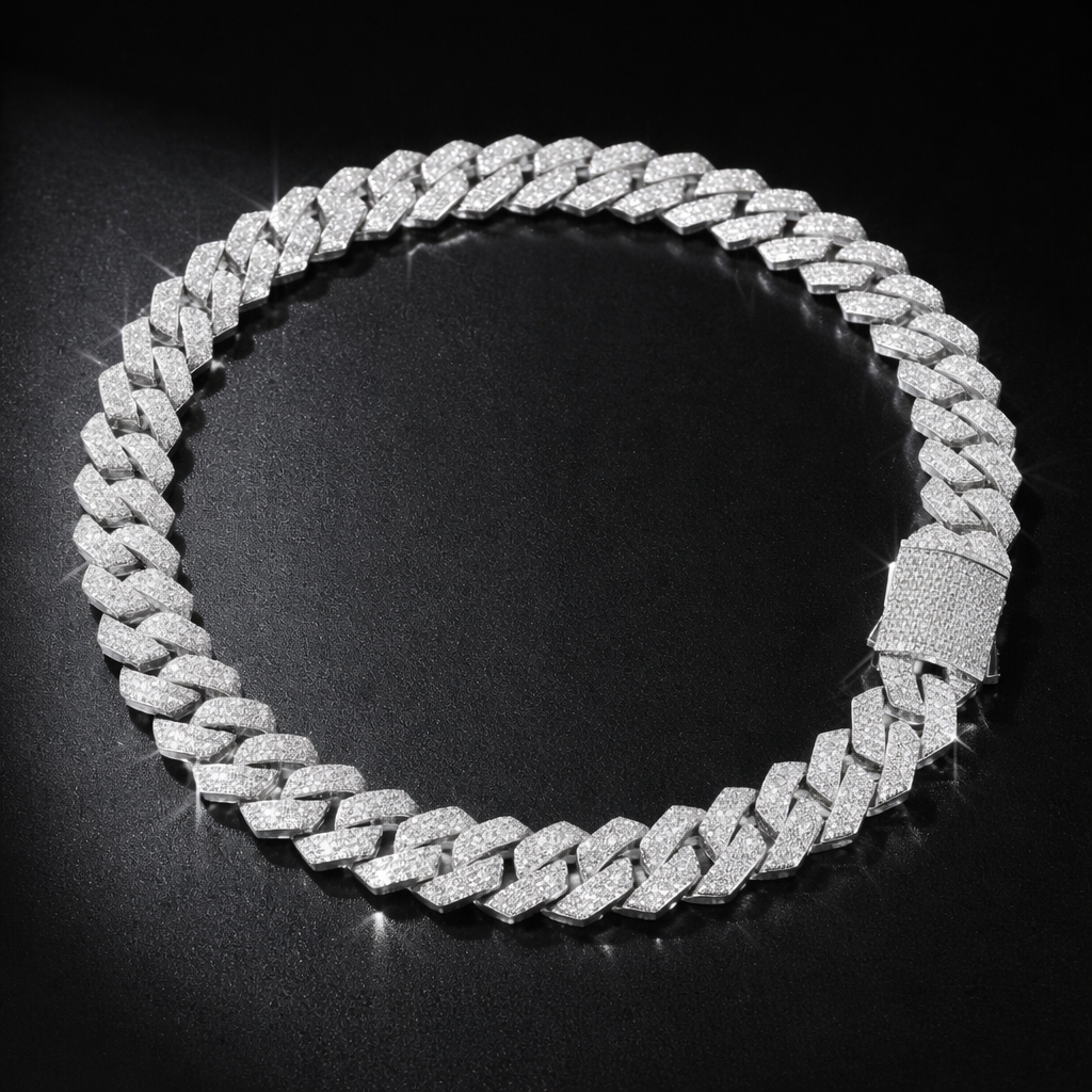 19mm Iced Cuban Link Chain – 4 Row CZ Cuban Necklace- Miles Jewellery