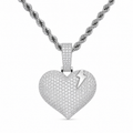 925 silver moissanite iced out heart lightning pendant with pave stones