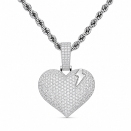 925 silver moissanite iced out heart lightning pendant with pave stones