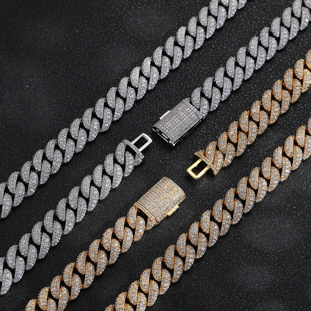 Gold and Silver iced Bubble Cuban link chain lineup on black