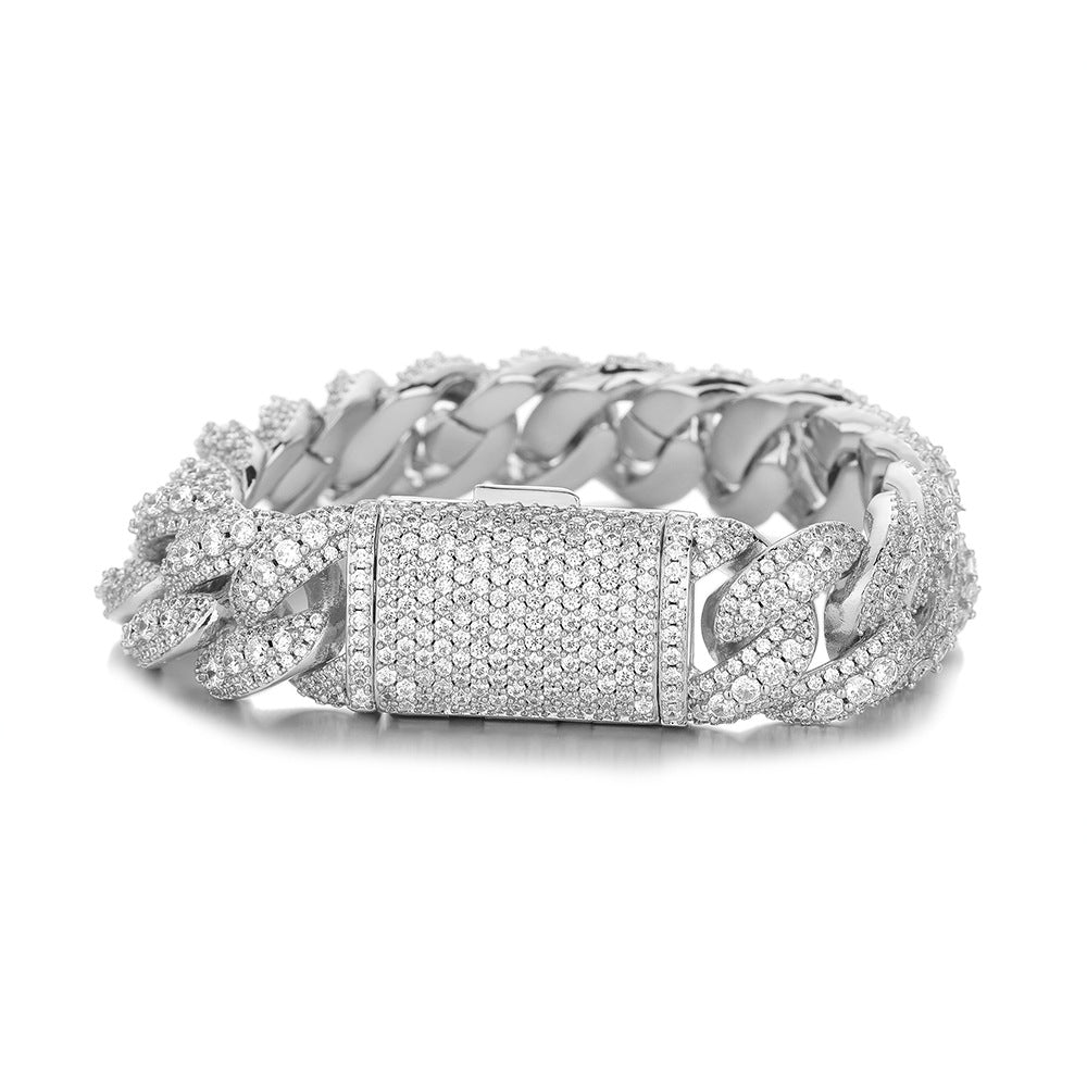 Silver 18mm iced Bubble Cuban link bracelet on white