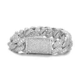 Silver 18mm iced Bubble Cuban link bracelet on white