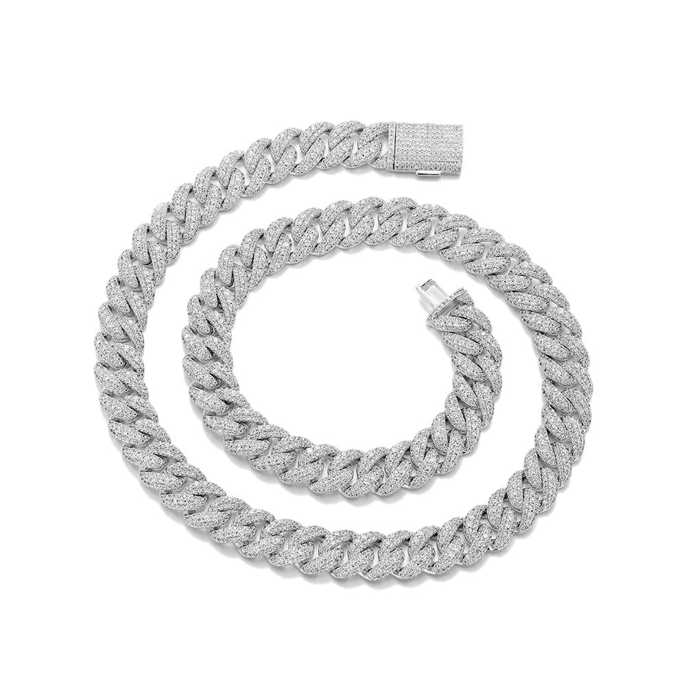 Silver 12mm iced Bubble Cuban link chain and bracelet on white