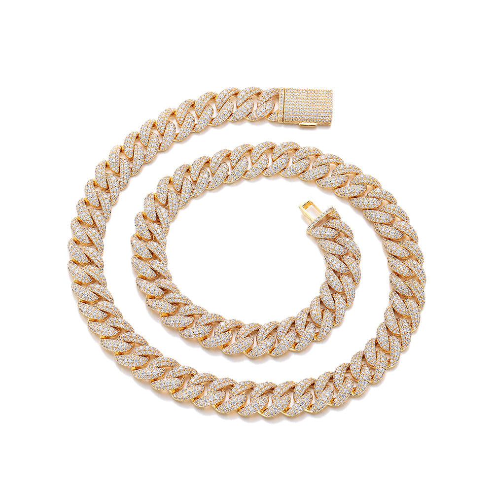 Gold 12mm iced Bubble Cuban link chain and bracelet on white