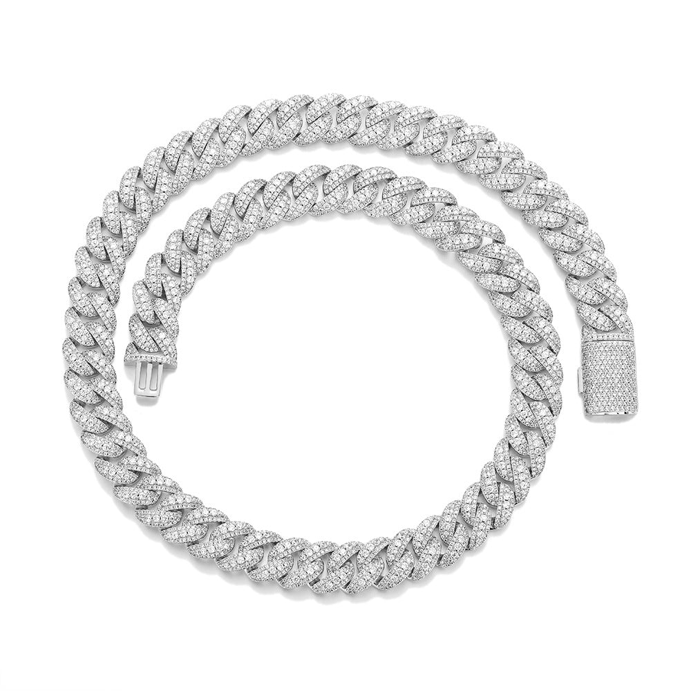 Silver 15mm iced Bubble Cuban link chain and bracelet on white