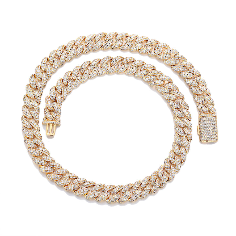 Gold 15mm iced Bubble Cuban link chain and bracelet on white