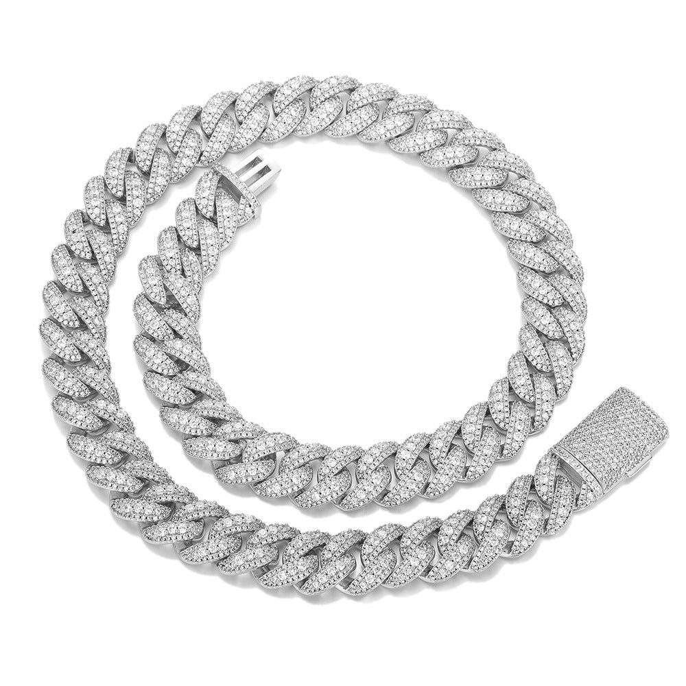 Silver 18mm iced Bubble Cuban link chain and bracelet on white