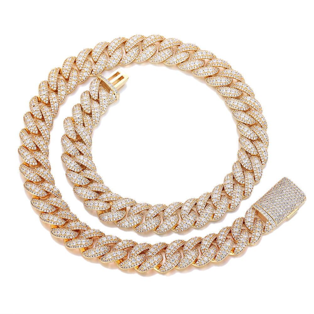 Gold 18mm iced Bubble Cuban link chain and bracelet on white