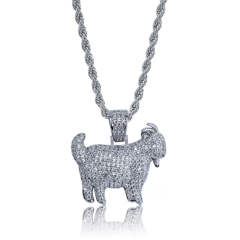 Silver iced goat pendant