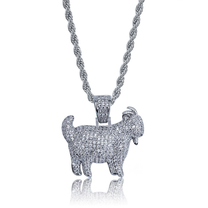 Silver iced goat pendant