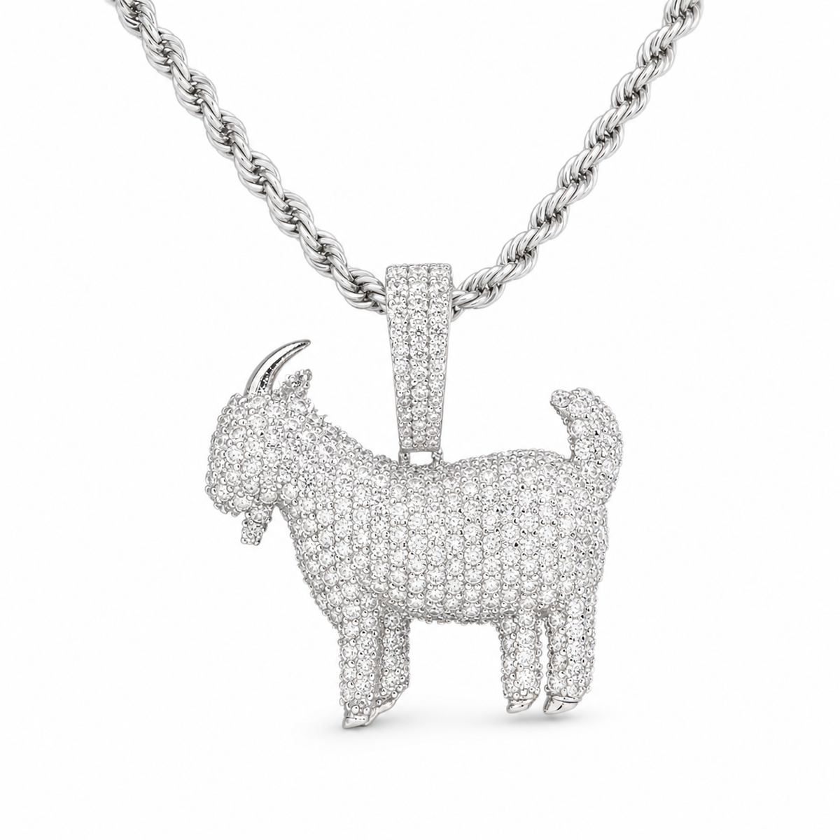 Iced Moissanite Goat Pendant – 925 Sterling Silver