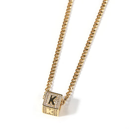Gold letter K iced alphabet block pendant with Cuban chain