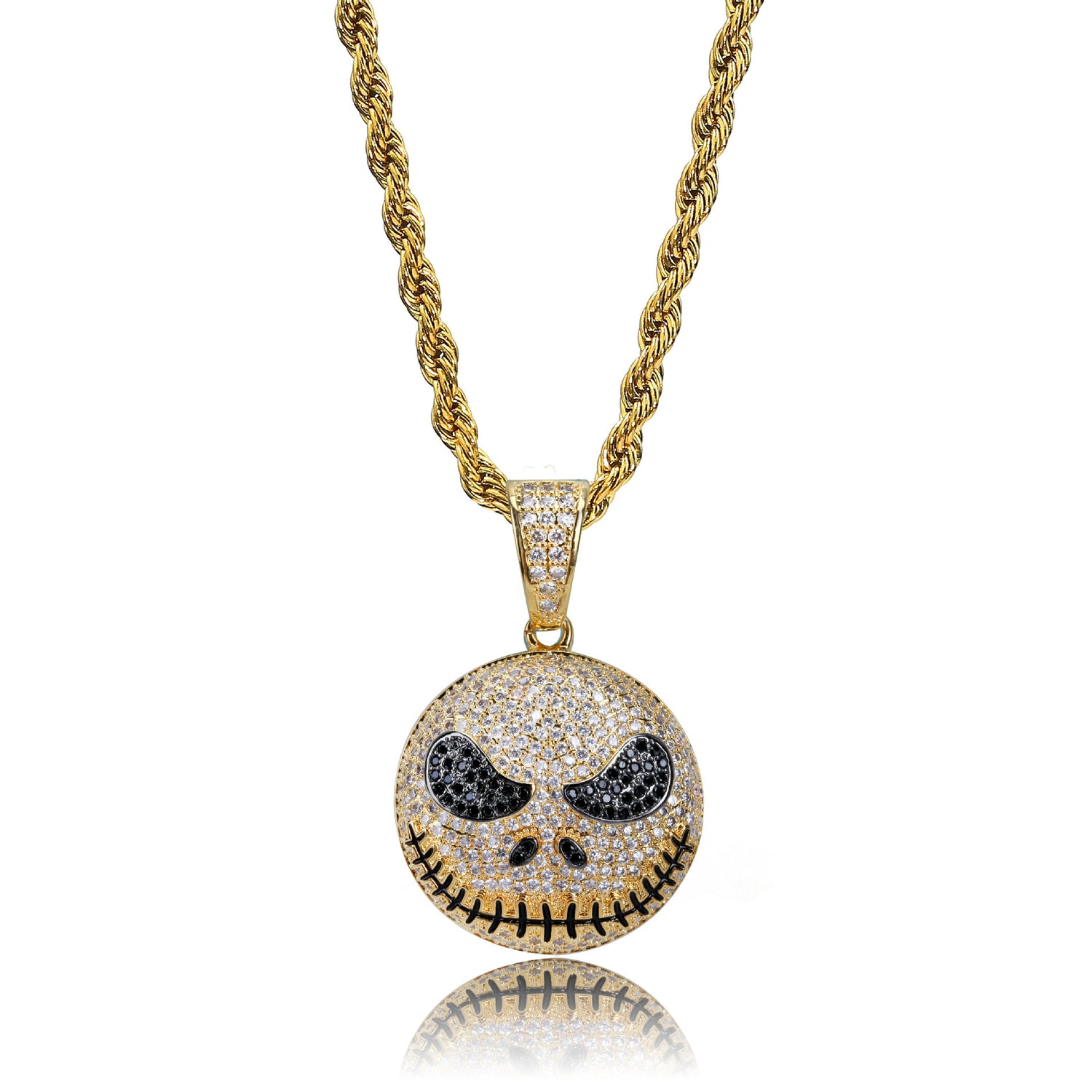 Gold iced stitched skull face pendant
