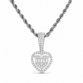 White gold finish moissanite heart pendant in 925 sterling silver
