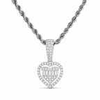 White gold finish moissanite heart pendant in 925 sterling silver