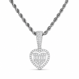 White gold finish moissanite heart pendant in 925 sterling silver