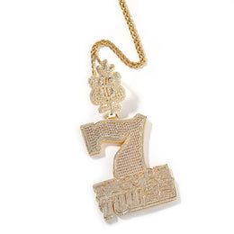 Gold-tone iced 7 Figure Twizz pendant front view