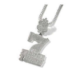 Silver-tone cubic zirconia 7 Figure Twizz pendant detail