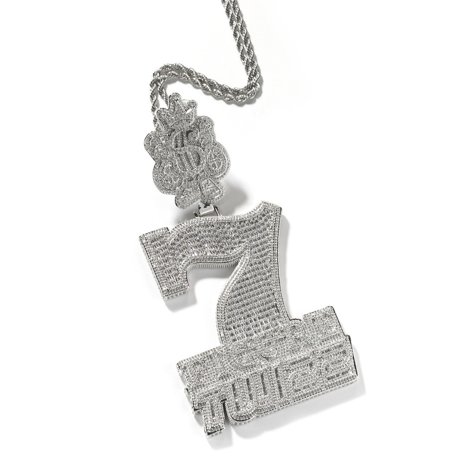 Silver-tone iced 7 Figure Twizz pendant front view